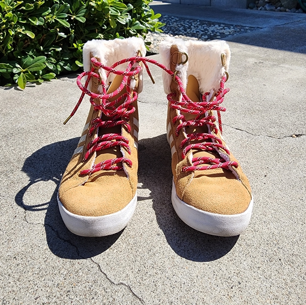 Adidas Tan Winter Boots with Red Laces